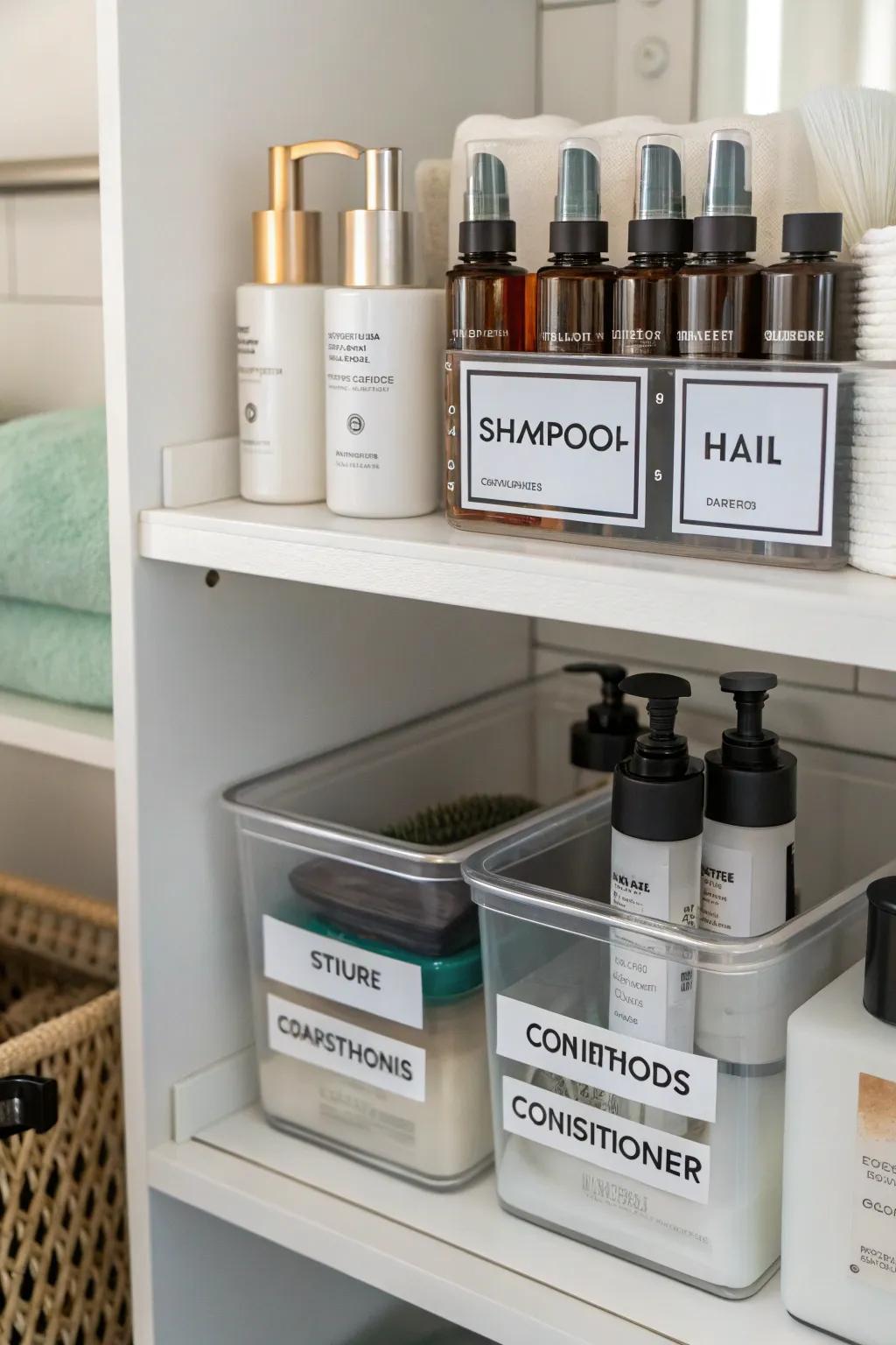 Simple organization with clearly classified storage containers.