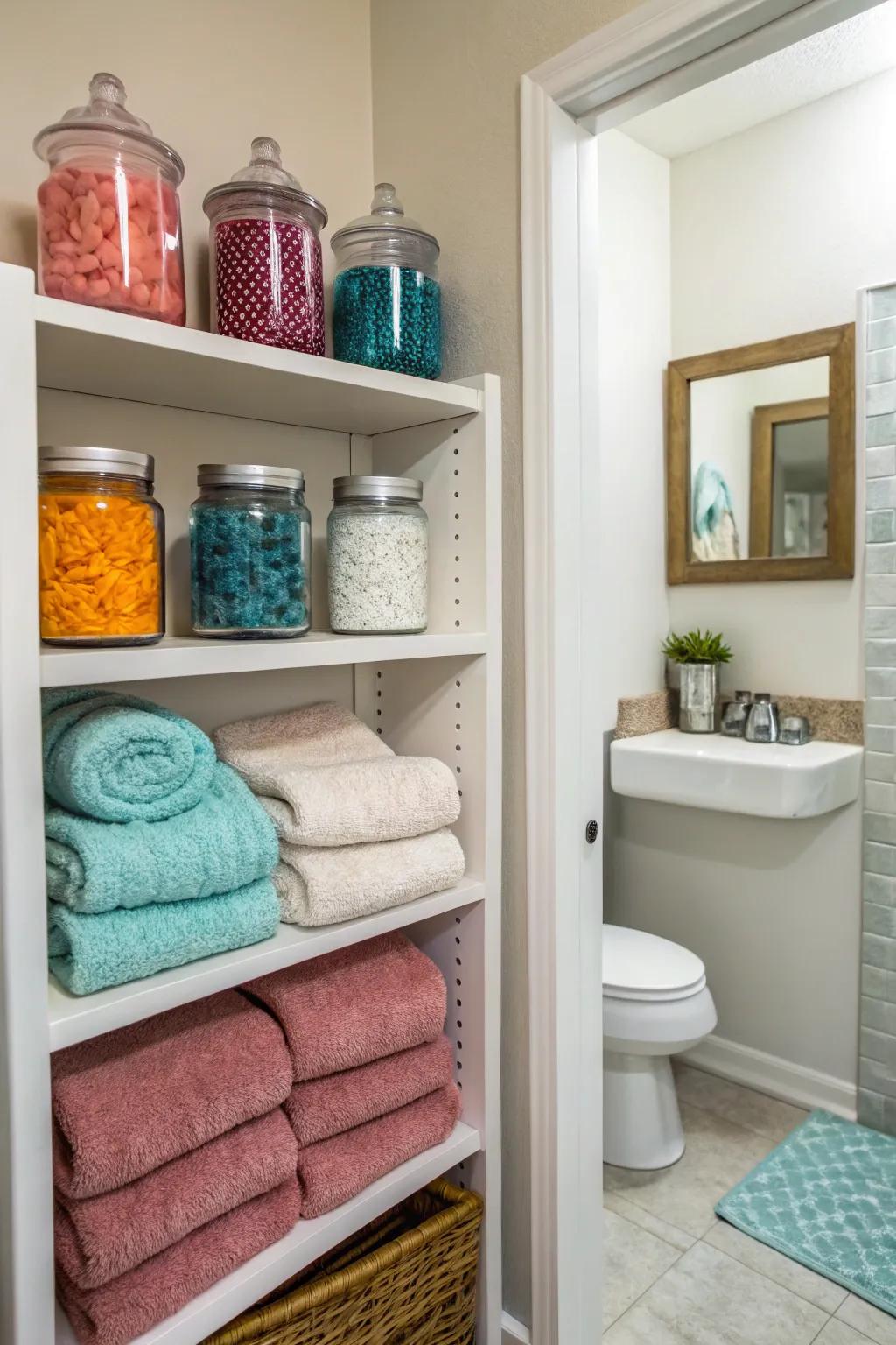 Open racks offer useful storage while enhancing your decor.