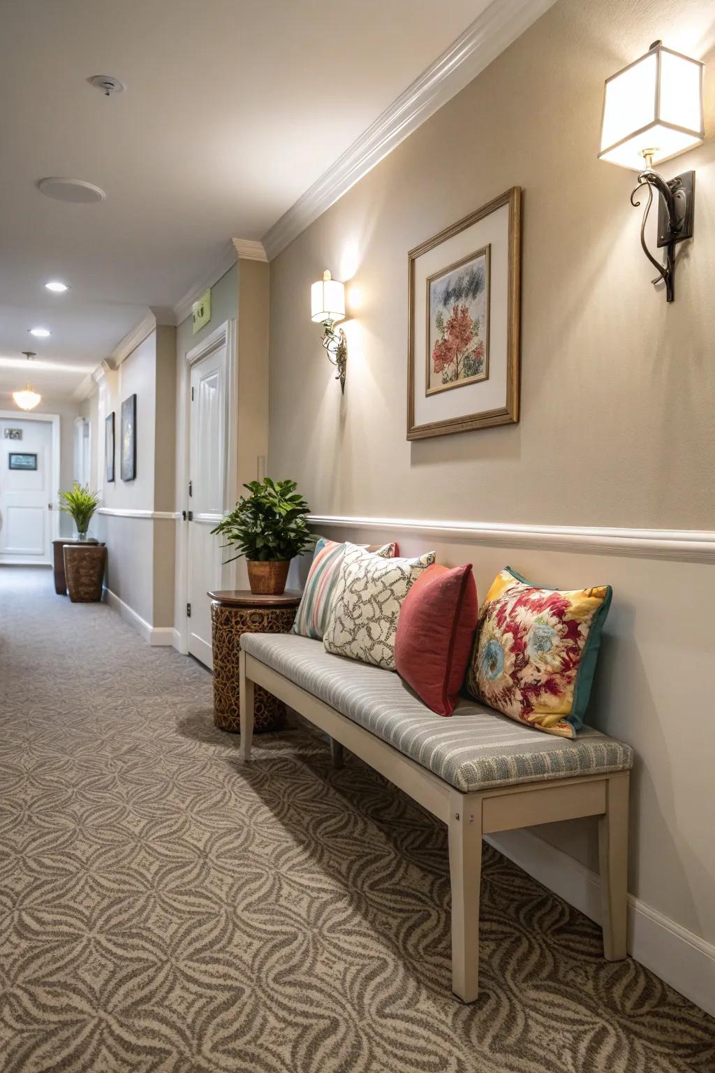 A rest area adds comfort and flair to your hallway.