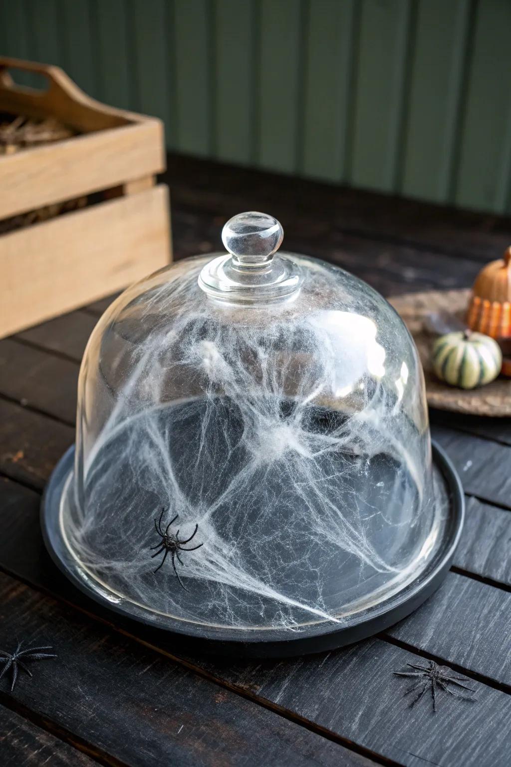 Spider strands within a display cover fashion a sinister effect.