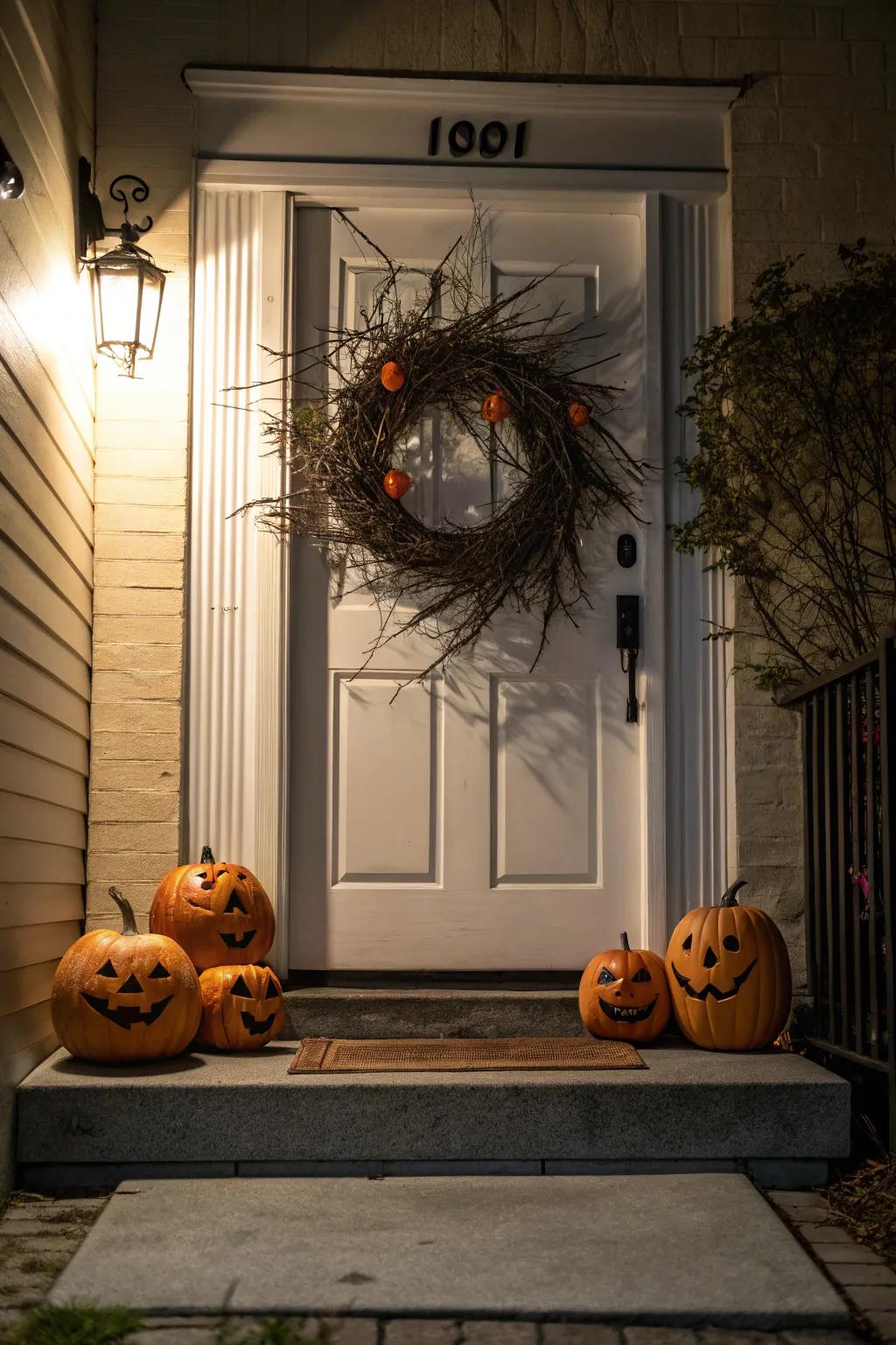 A Halloween garland establishes the ambiance for your spooky entrance.