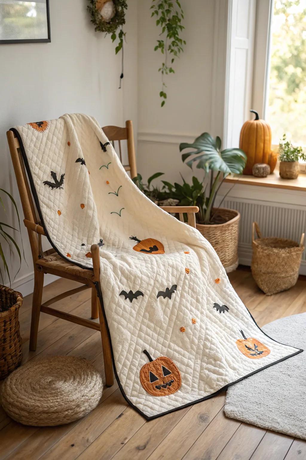 Welcome the spirit of Halloween using a trace of style and craftsmanship. 🎃🧵 #HalloweenQuilt #ScandiBoho