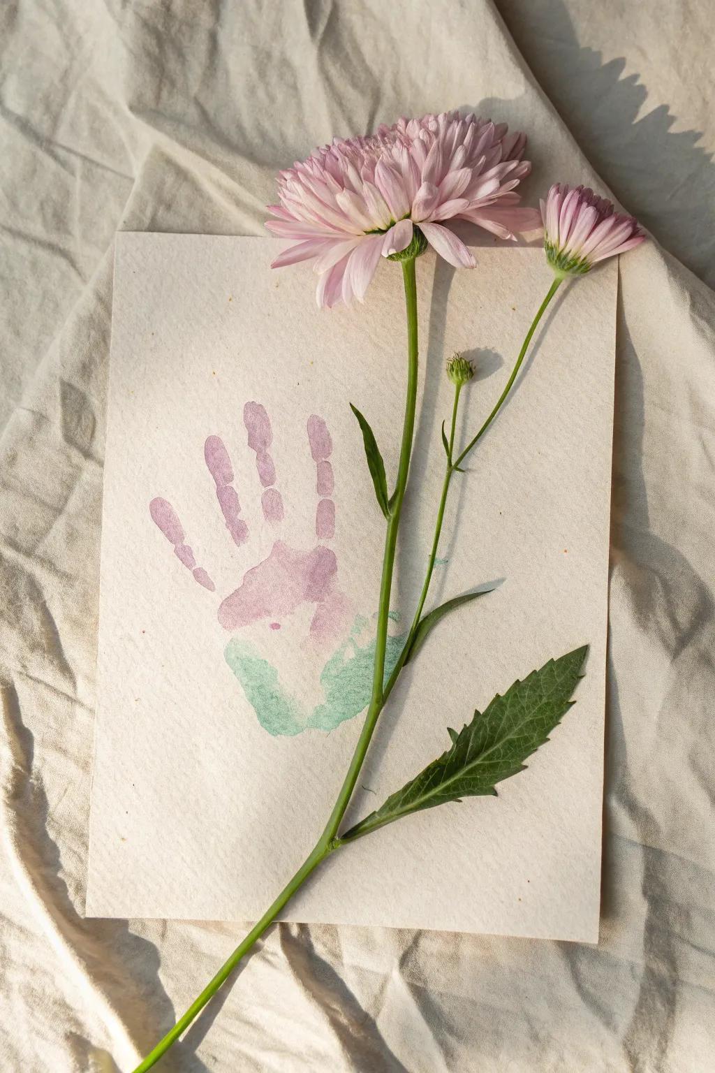 Capture the beauty of growth with this charming handprint flower art, perfect for adding a touch of nature and whimsy to your space.