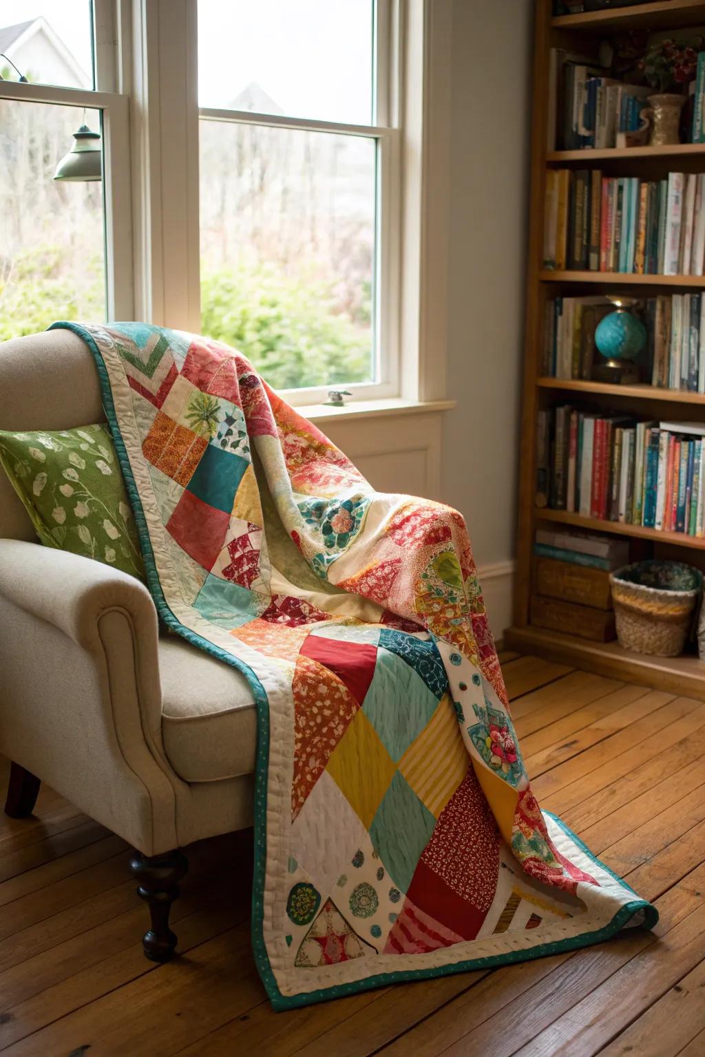 A hand-sewn bedspread brimming with warmth and personal charm.