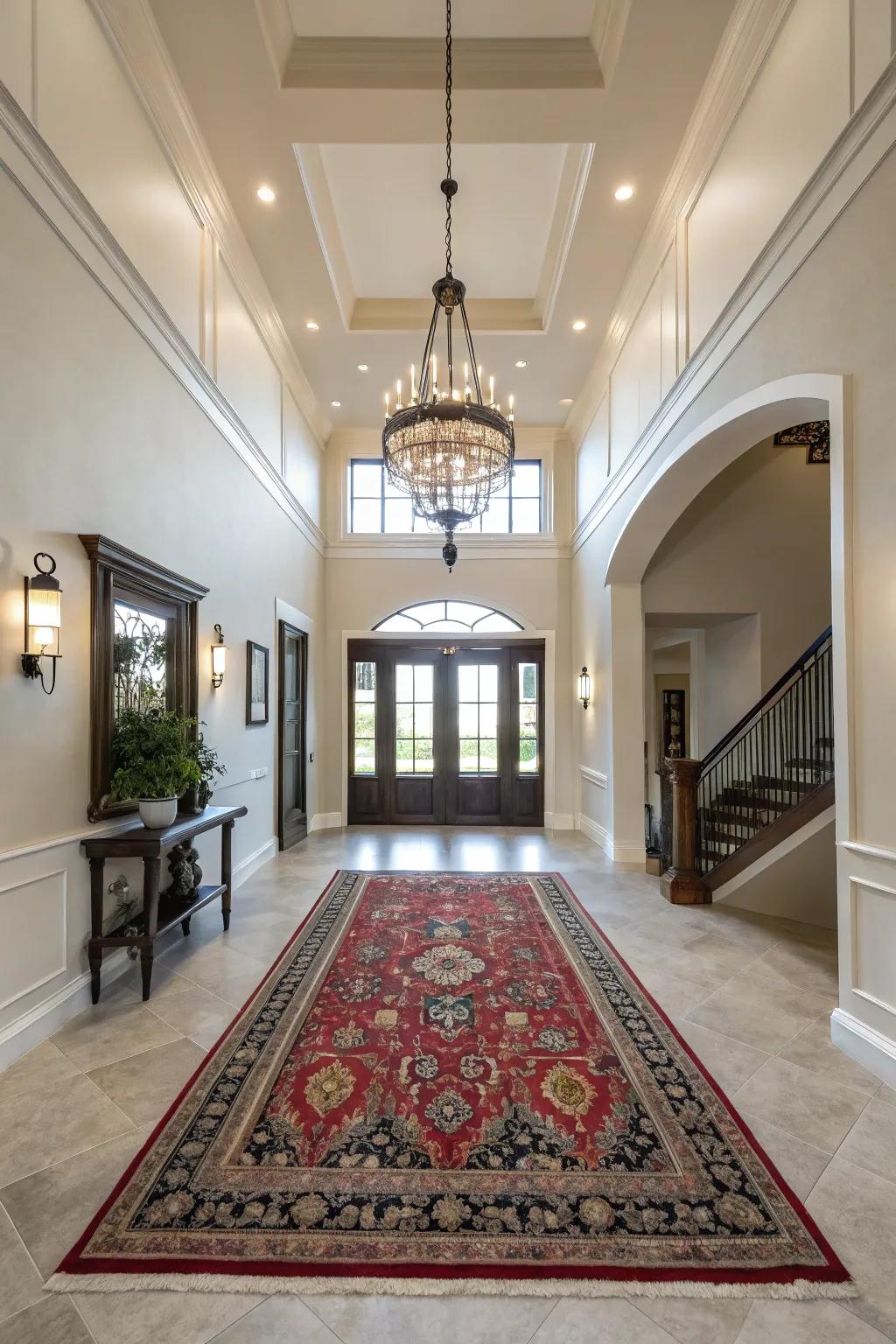 A statement ground covering grounds the space and adds texture.