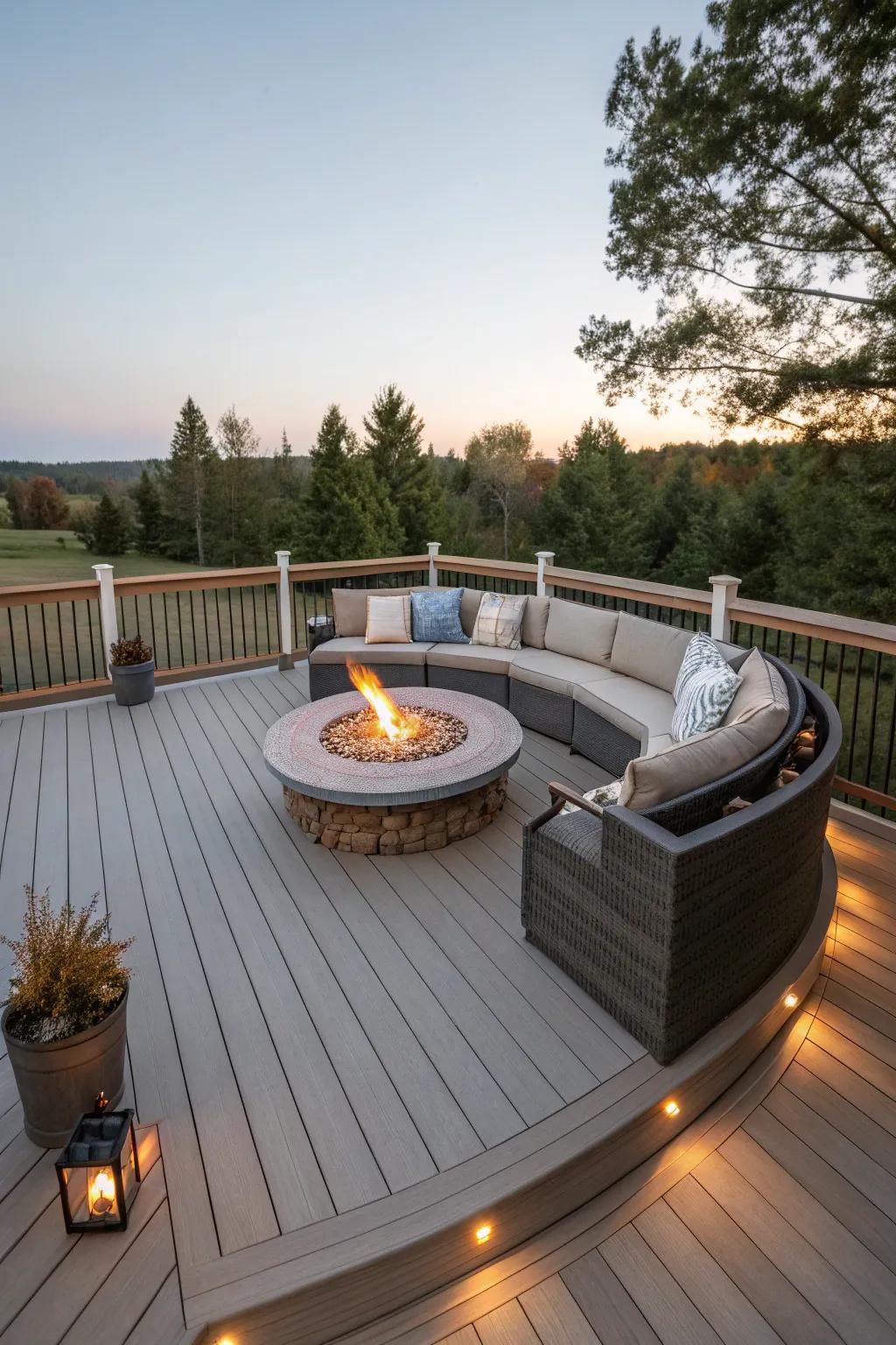 A fire pit adding warmth and atmosphere.
