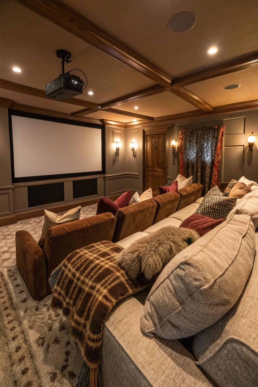 Pillows and wraps contribute comfort and style to your cinema.