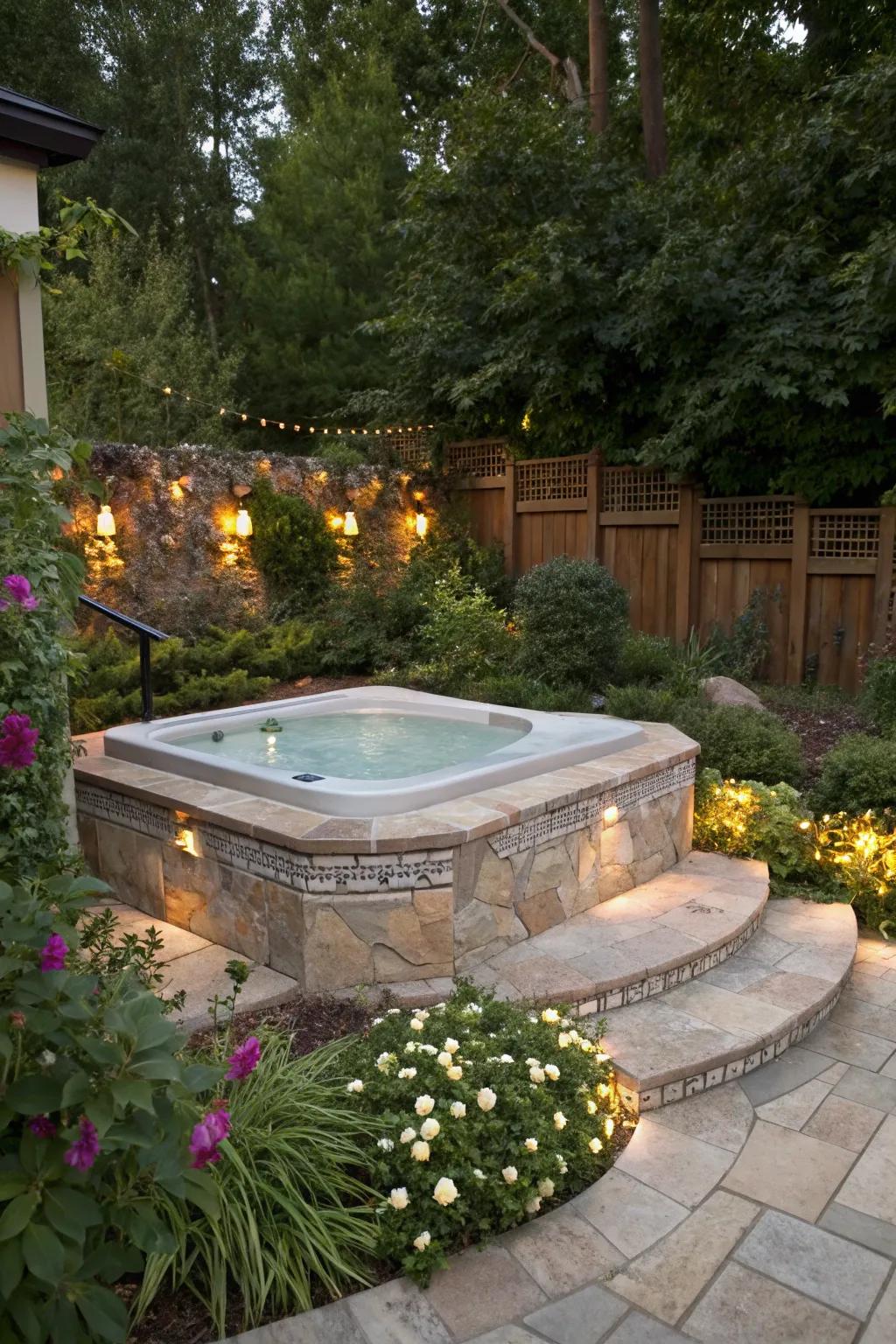 Stone features add elegance and sophistication to your hot tub space.