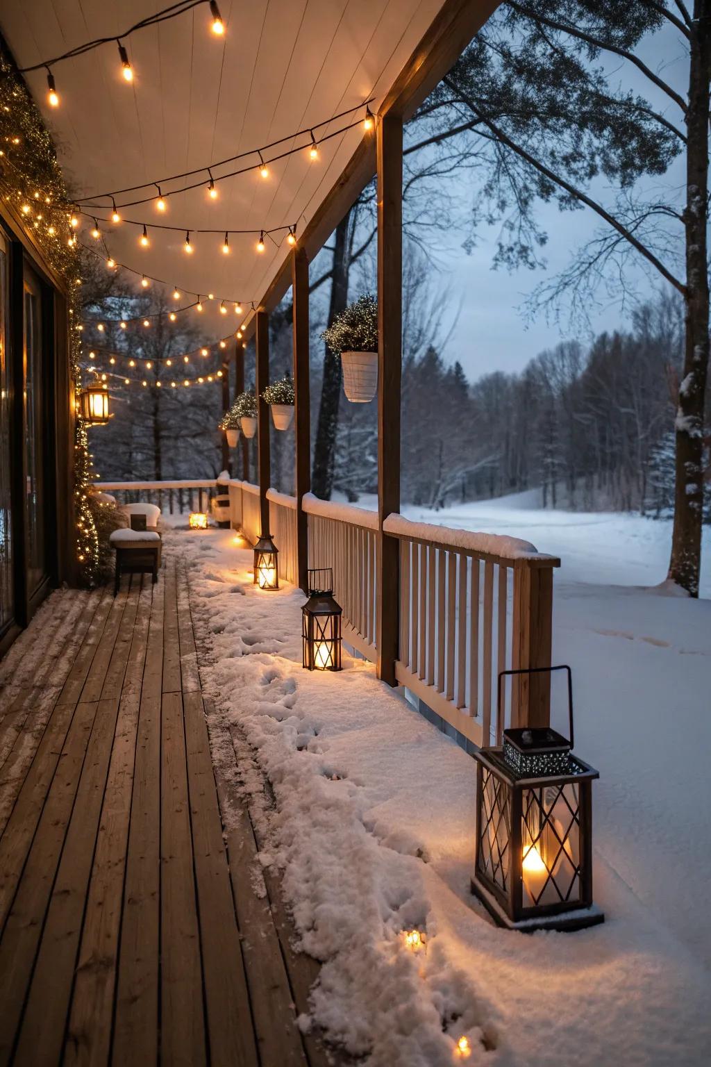 Stylish illumination adds coziness and charm to your winter deck.