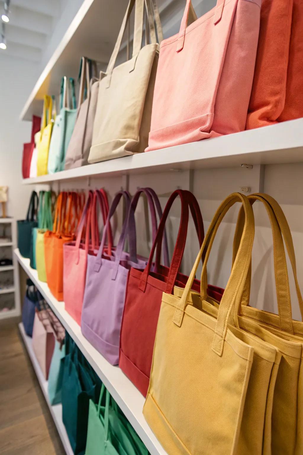 Arranging shopping bags by color brings a sense of harmony to your storage.