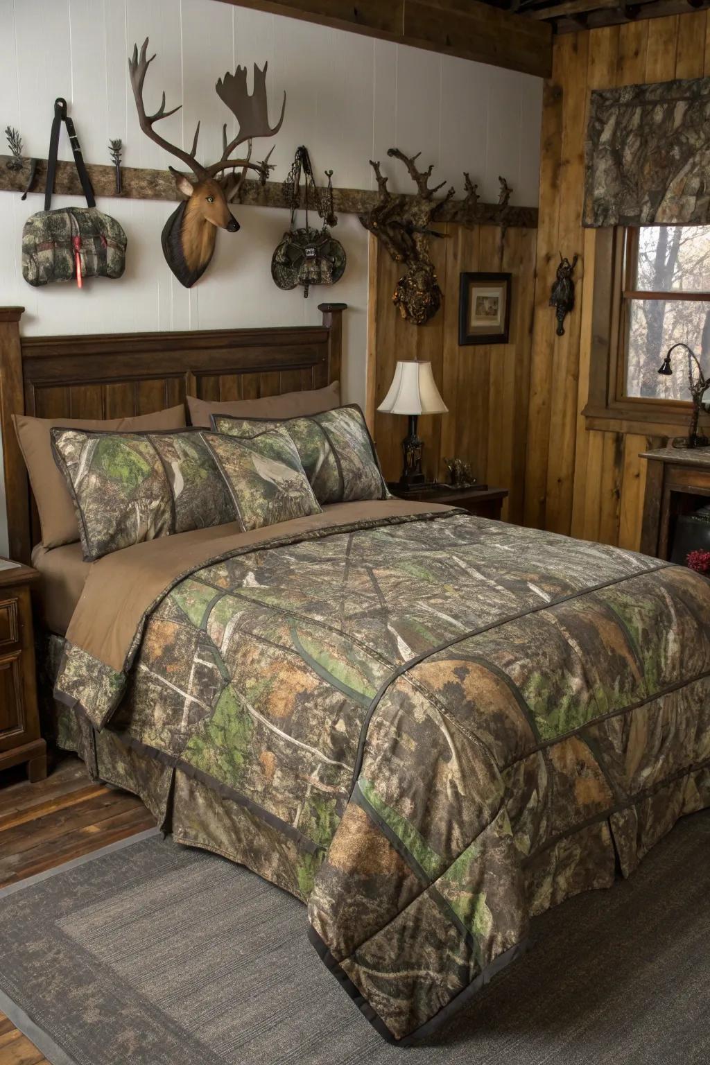 Camo accents contribute a playful element to your decor.
