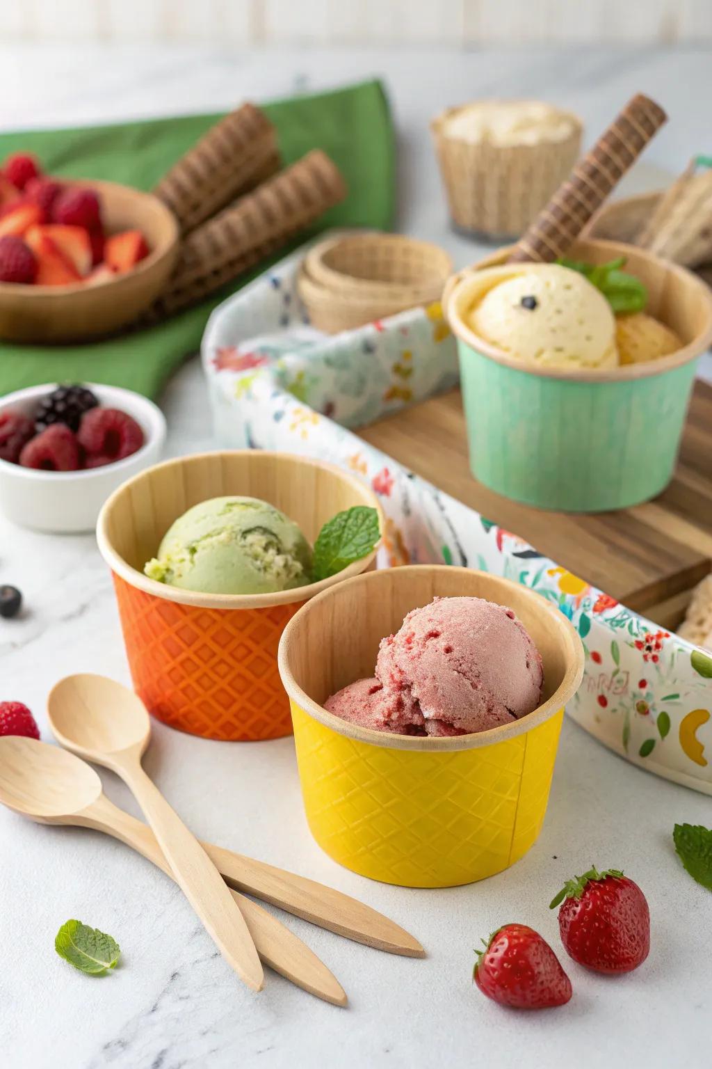 An eco-conscious ice cream arrangement that cares for the planet while delighting attendees.
