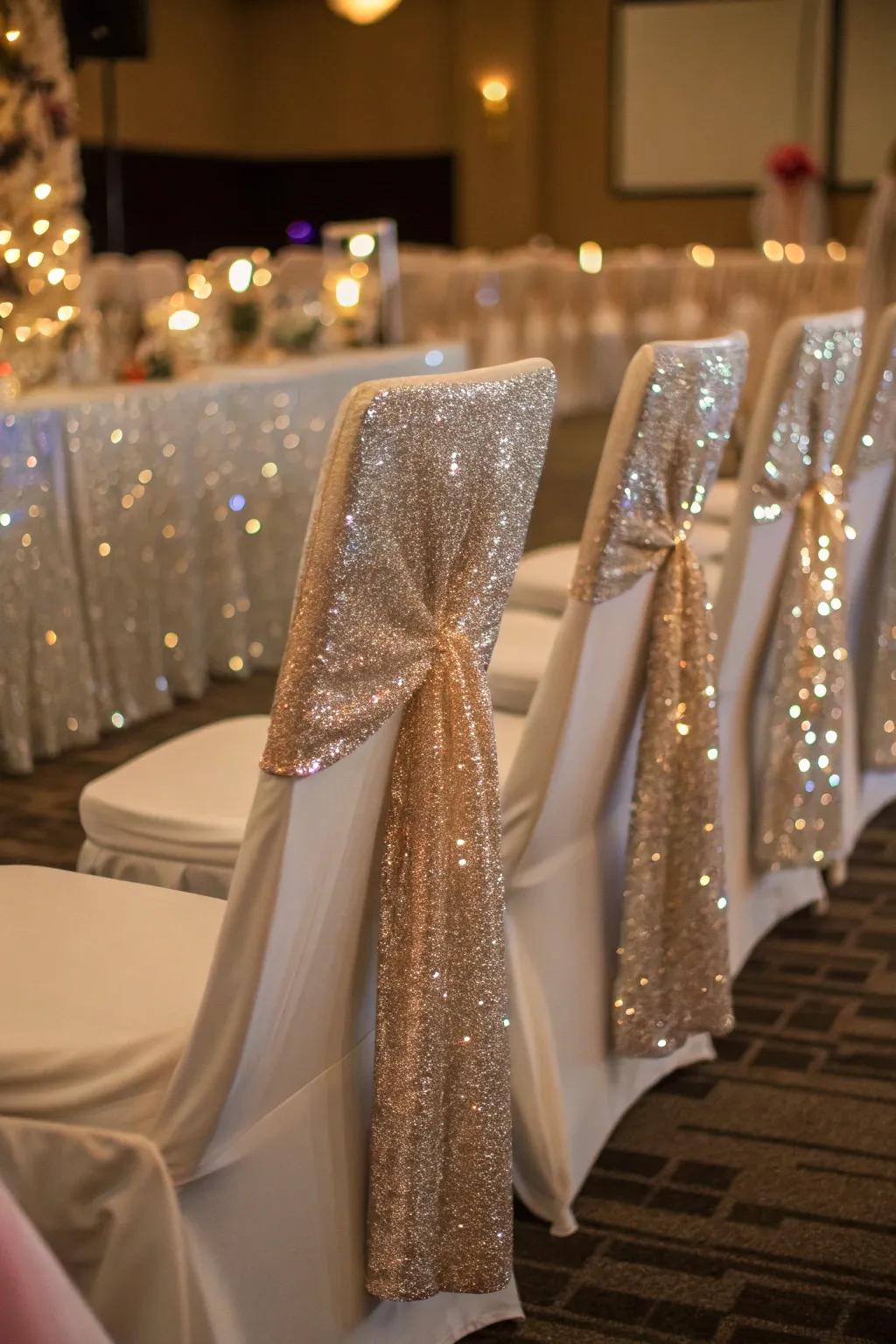Glamorous glimmer with sequin seat protectors.