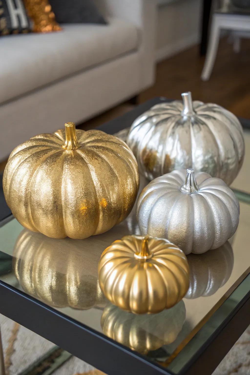 Metallic pumpkins that infuse a contemporary and sumptuous impression.