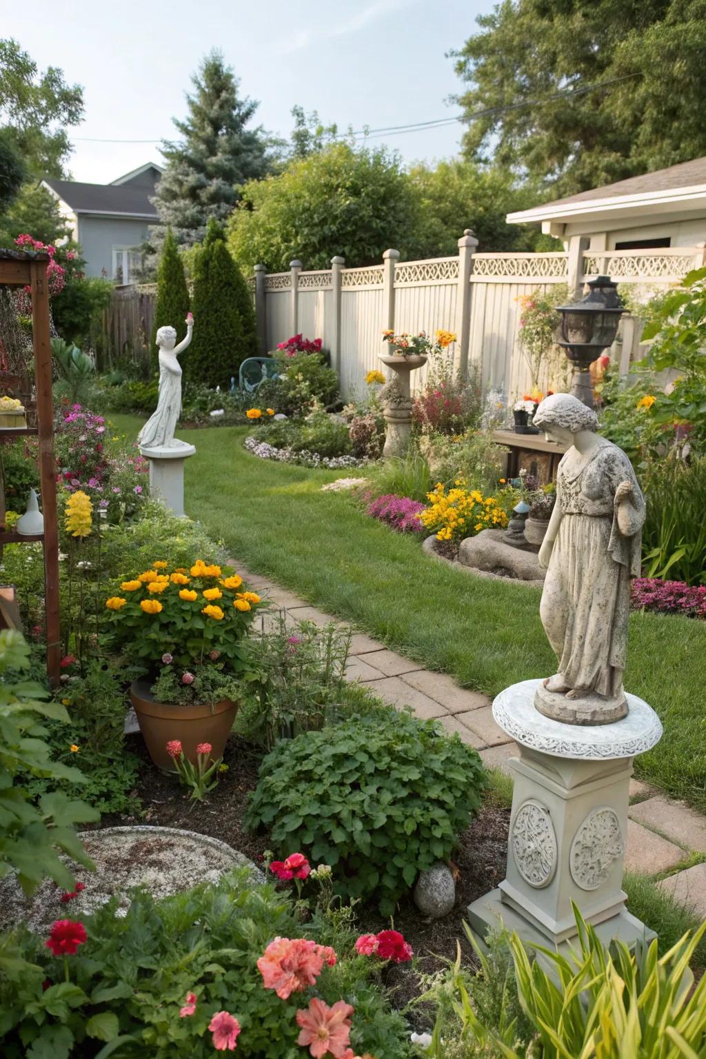 Garden art such as sculptures injects character into your space.