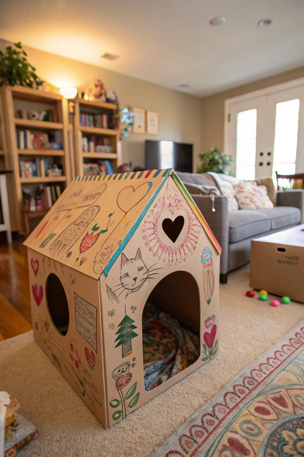An economical paperboard cave for inquisitive cats.