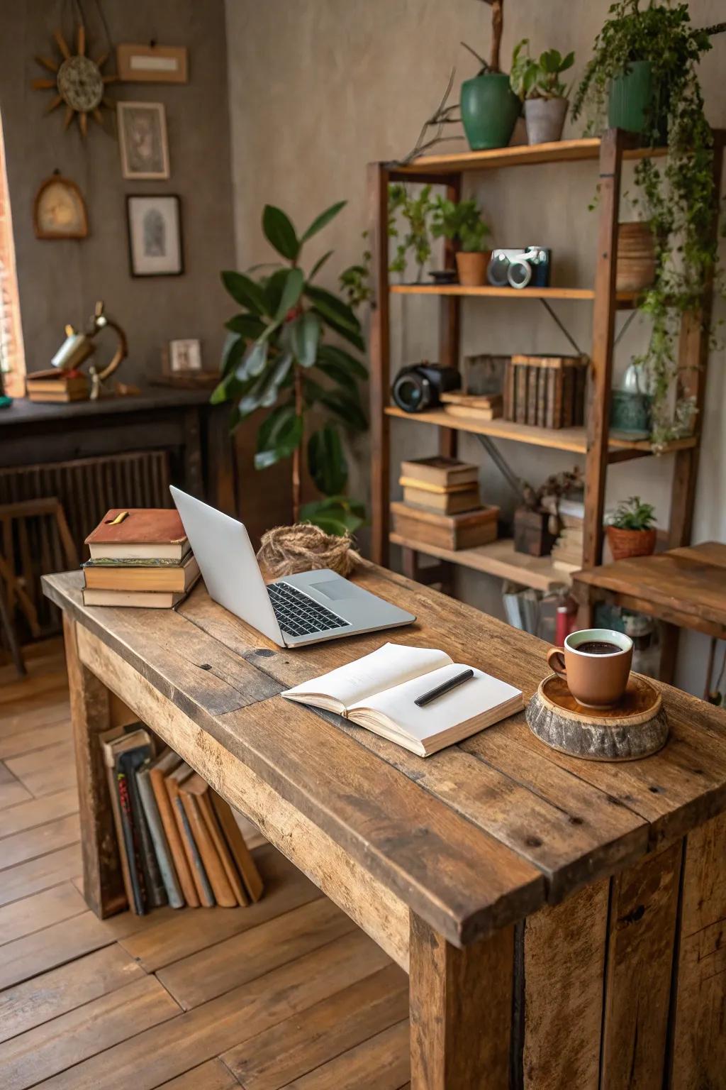 Reclaimed wood infuses sustainability and history into your industrial desk.