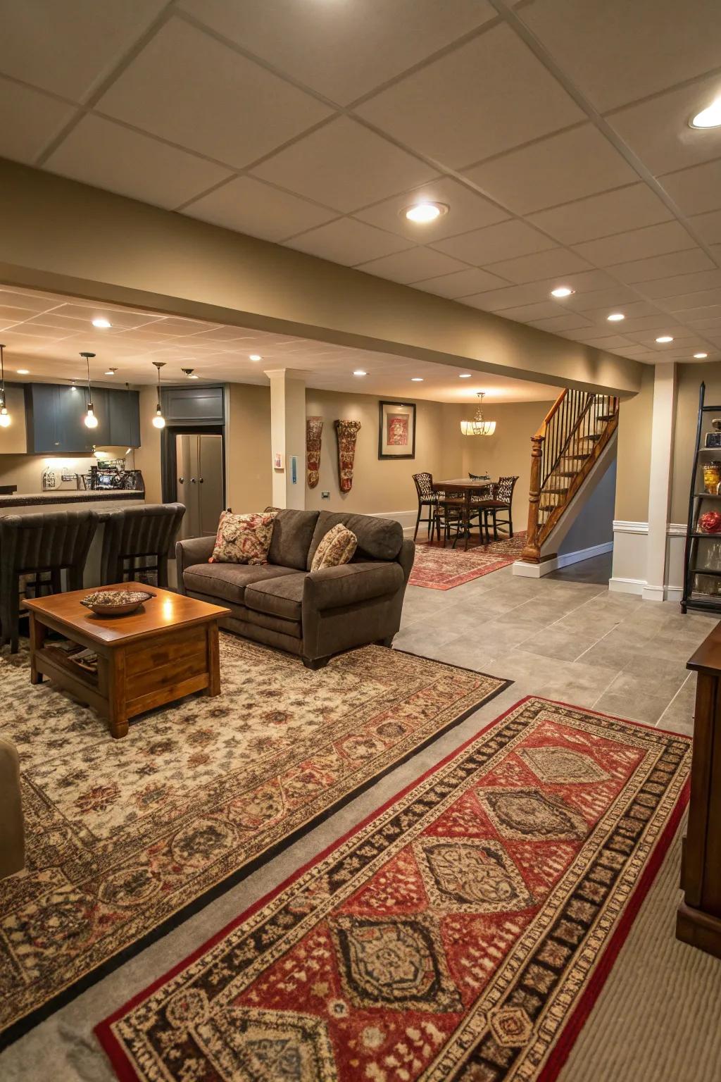 Area rugs add texture and define spaces.