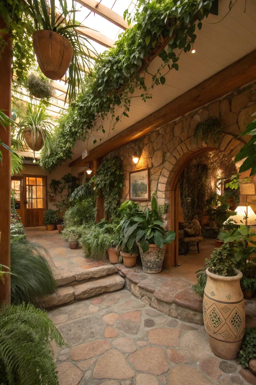 Ushering nature indoors amplifies the serenity of earth-sheltered spaces.