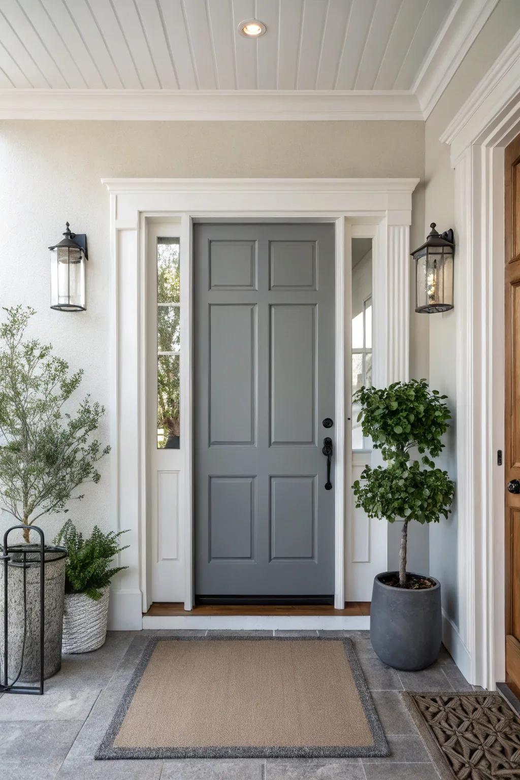 A modern stone door adding sophistication to the entryway.