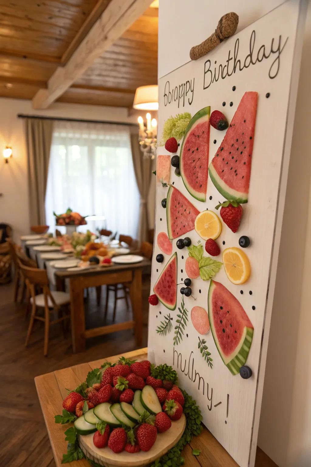 A refreshing watermelon-themed birthday board, a perfect fit for July celebrations.