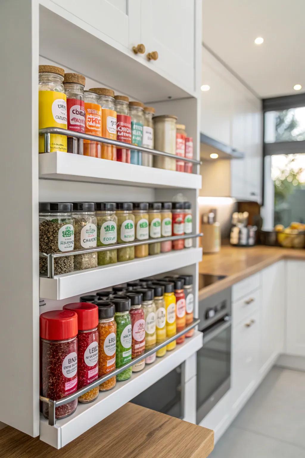 Keep spices organized and displayed attractively with a streamlined spice rack.