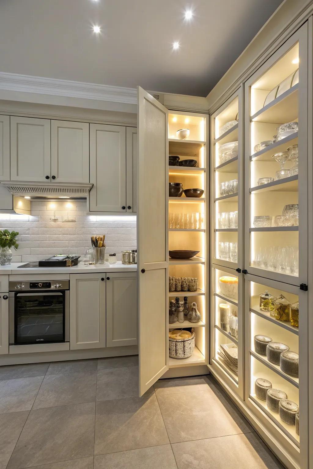 Effortlessly find what you need with the help of inside cabinet lighting.