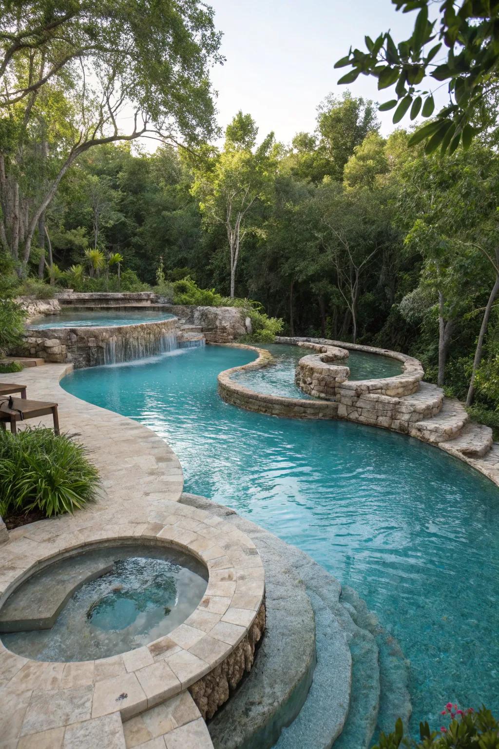 Multi-tiered arrangements contribute diversity and captivation to lagoon pools.