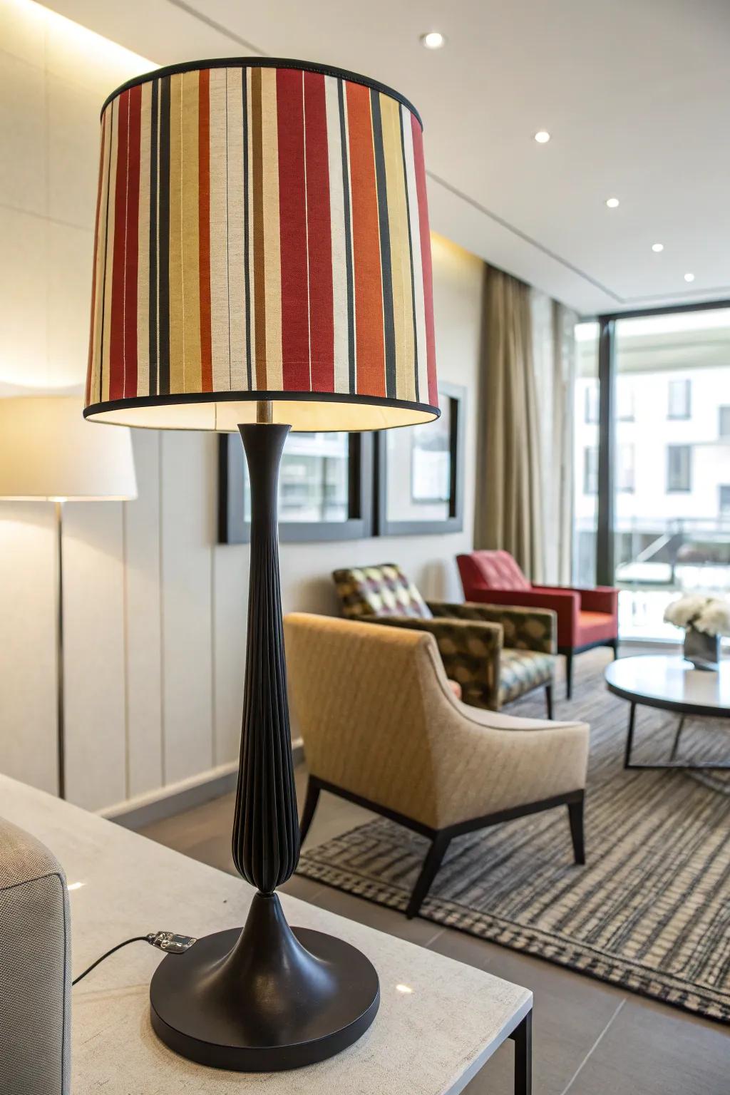 <strong><em>Achieve a modern look with lined patterns on your lampshade.</em></strong>” loading=”lazy” class=”pimg”>
	</picture><figcaption><strong><em>Achieve a modern look with lined patterns on your lampshade.</em></strong></figcaption></figure>
<p><strong><em>Lines can give your lampshade a modern and dynamic look.</em></strong> I often experiment with different stripe widths to create visual intrigue.</p>
<h3>Explore these options:</h3>
<ul class=