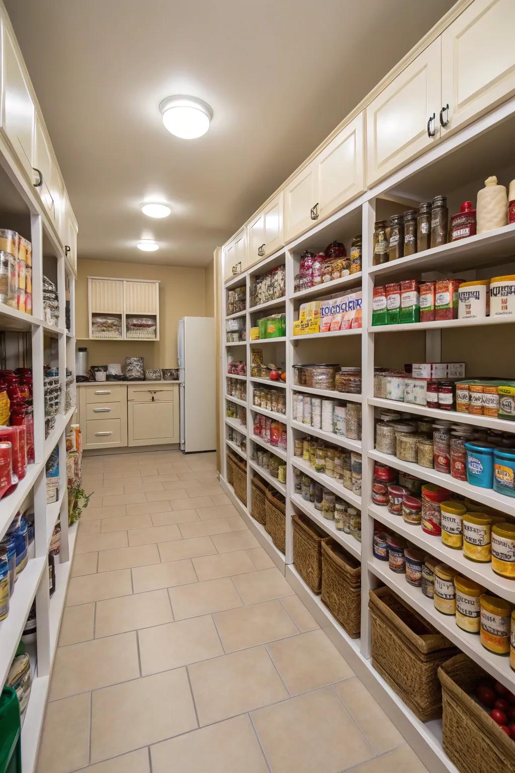 Expansive passageways facilitate effortless movement within your pantry.