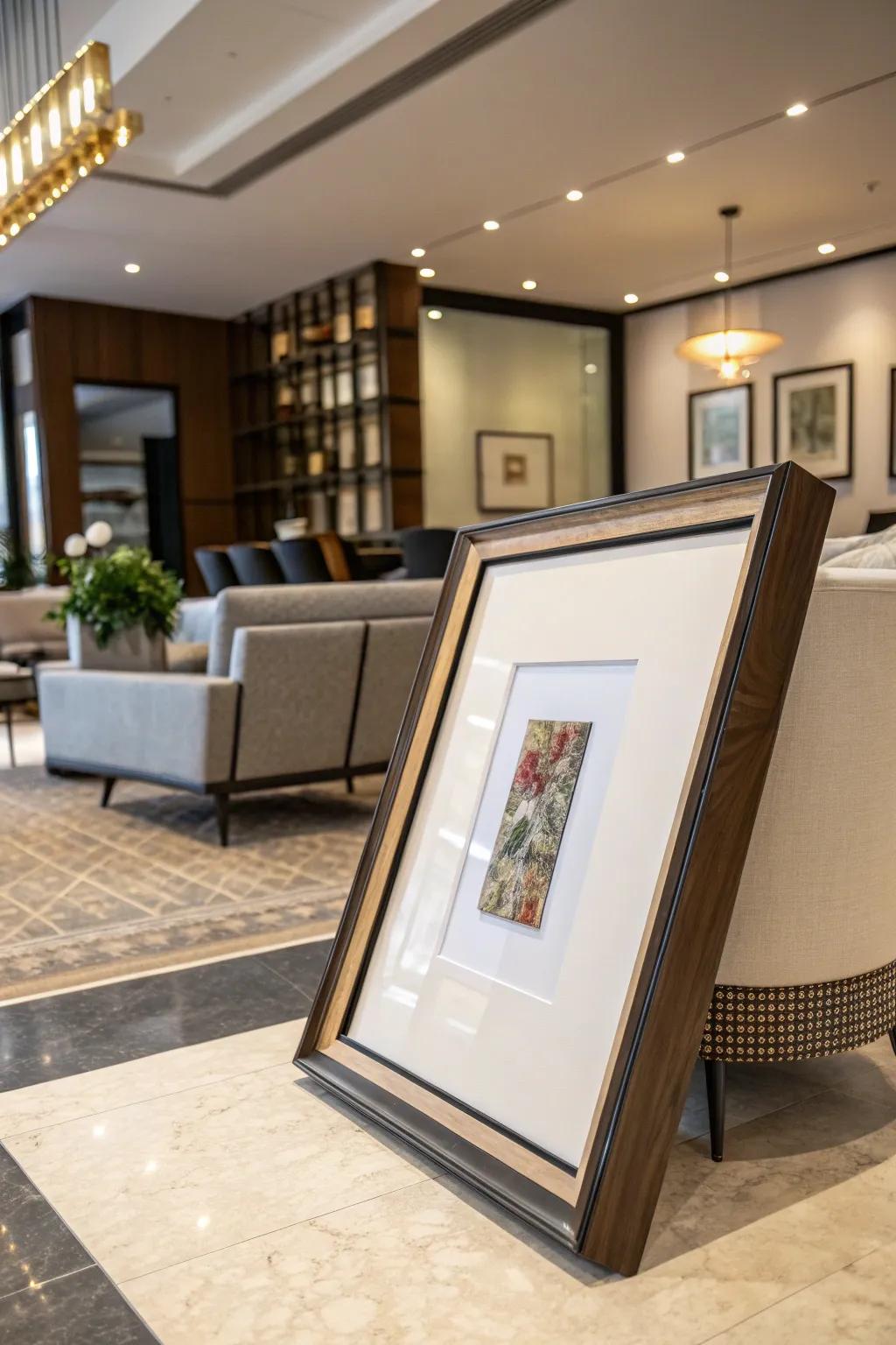 Oversized mats contribute refinement and emphasis.