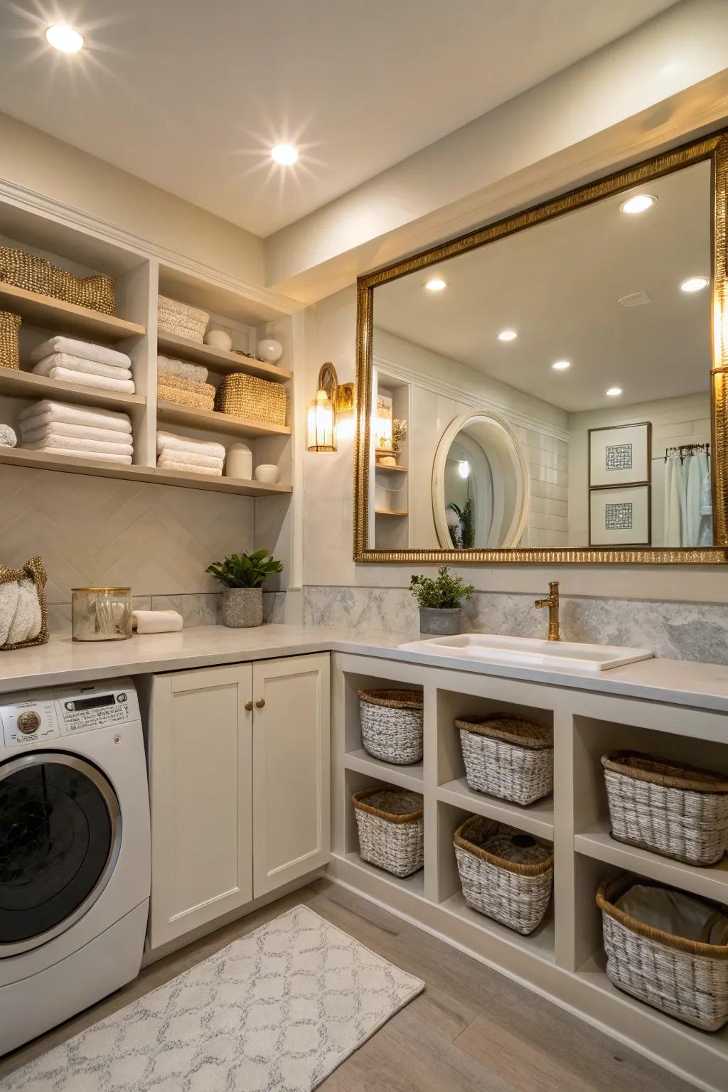 Complementary décor components improve the lighting in your laundry room.