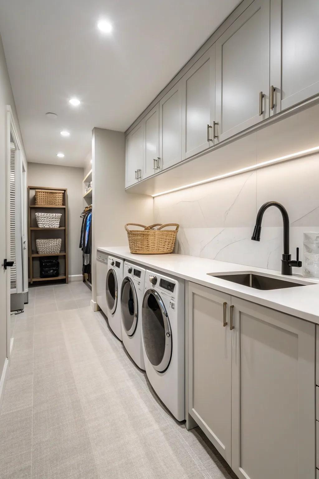 Retractable taps create sleek, uninterrupted surfaces.