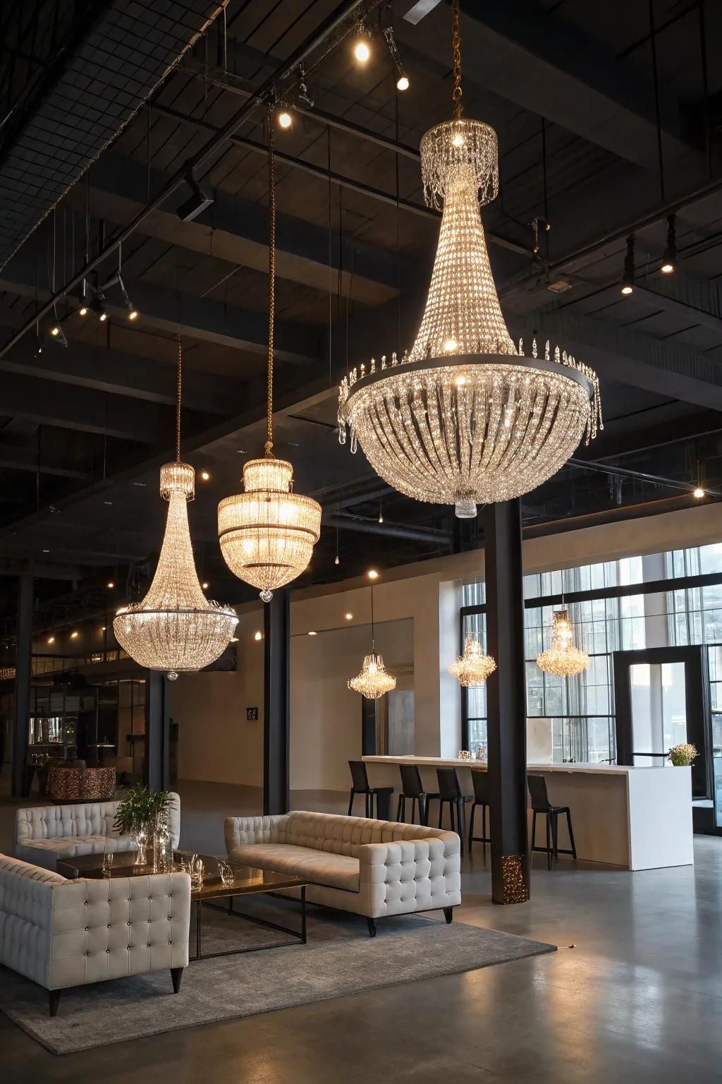 Sophisticated lights as a loft's focal point.