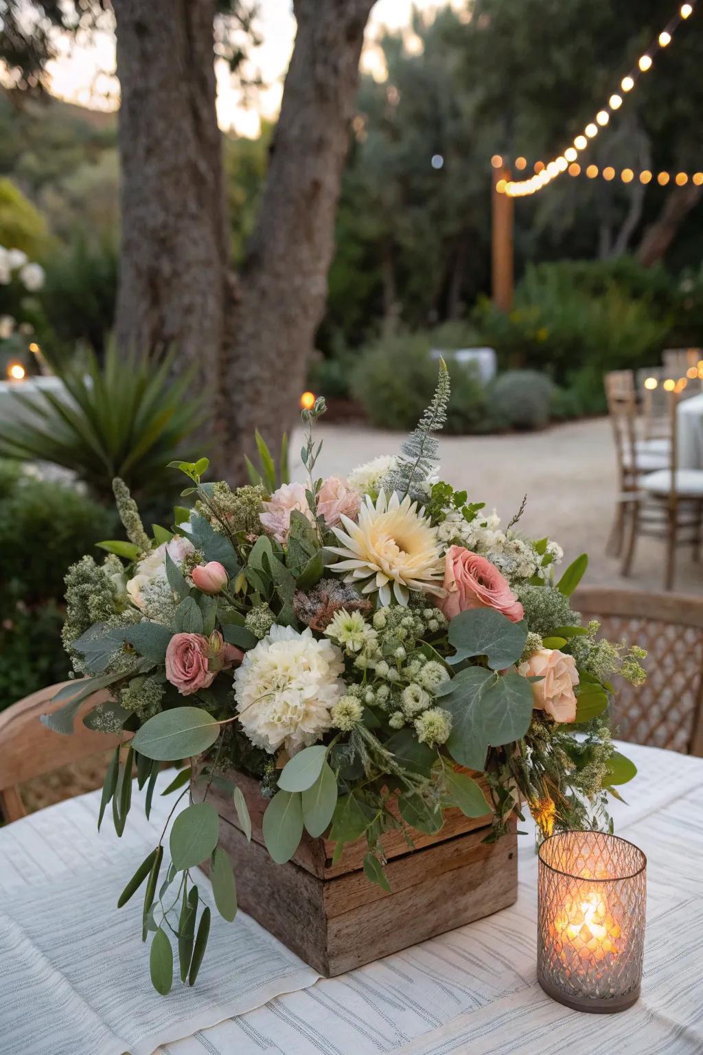 Natural elements make for charming and budget-friendly centerpieces.