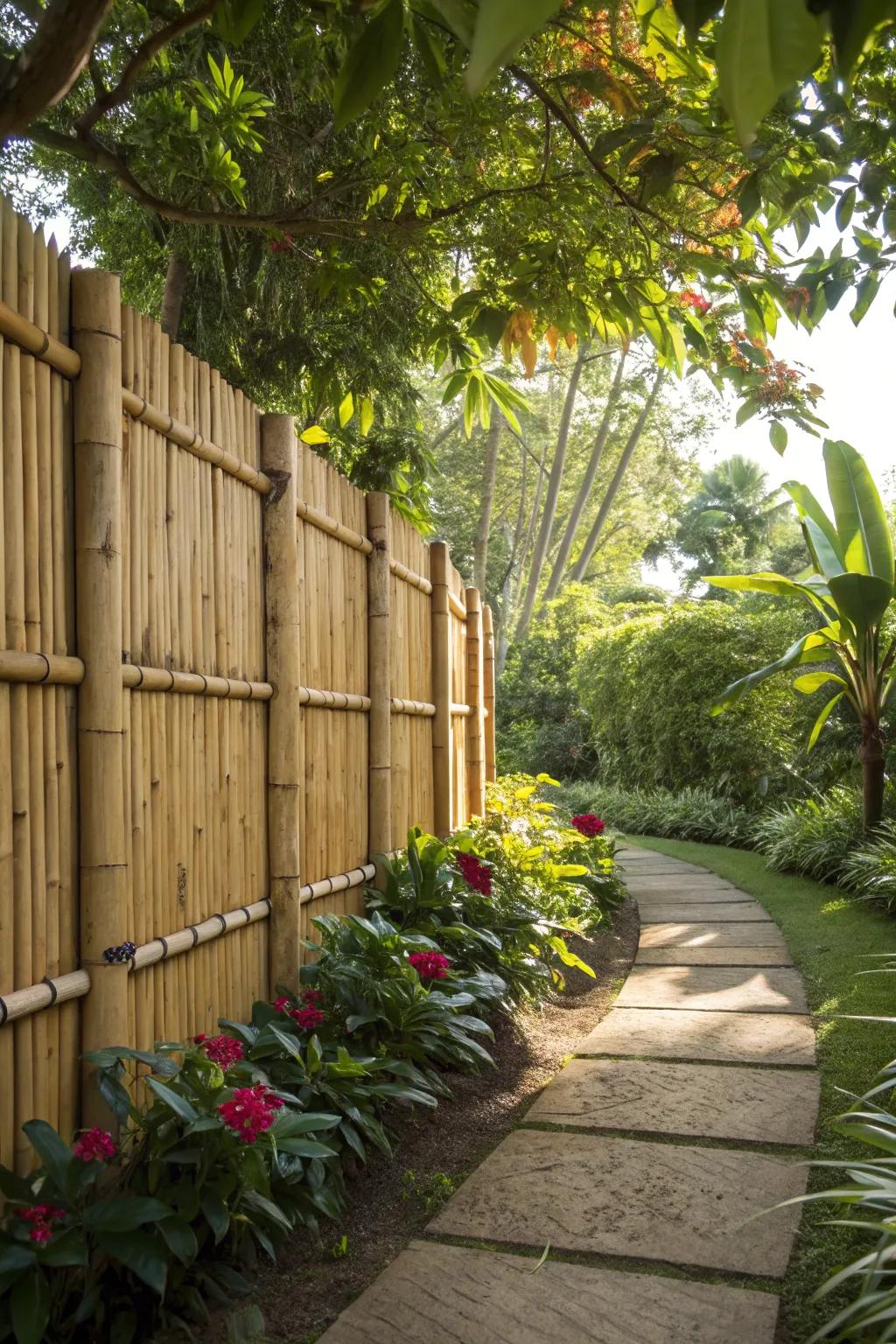 Cultivate a tropical refuge through the utilization of inherent bamboo fencing techniques.