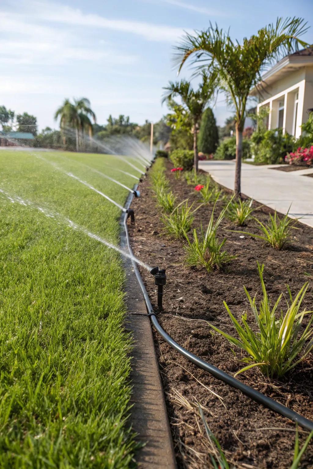 Efficient irrigation keeps the landscape lush and hydrated.