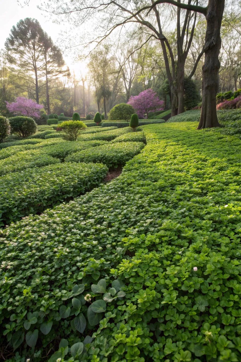Ground spreading plants present a verdant substitute for traditional lawns.