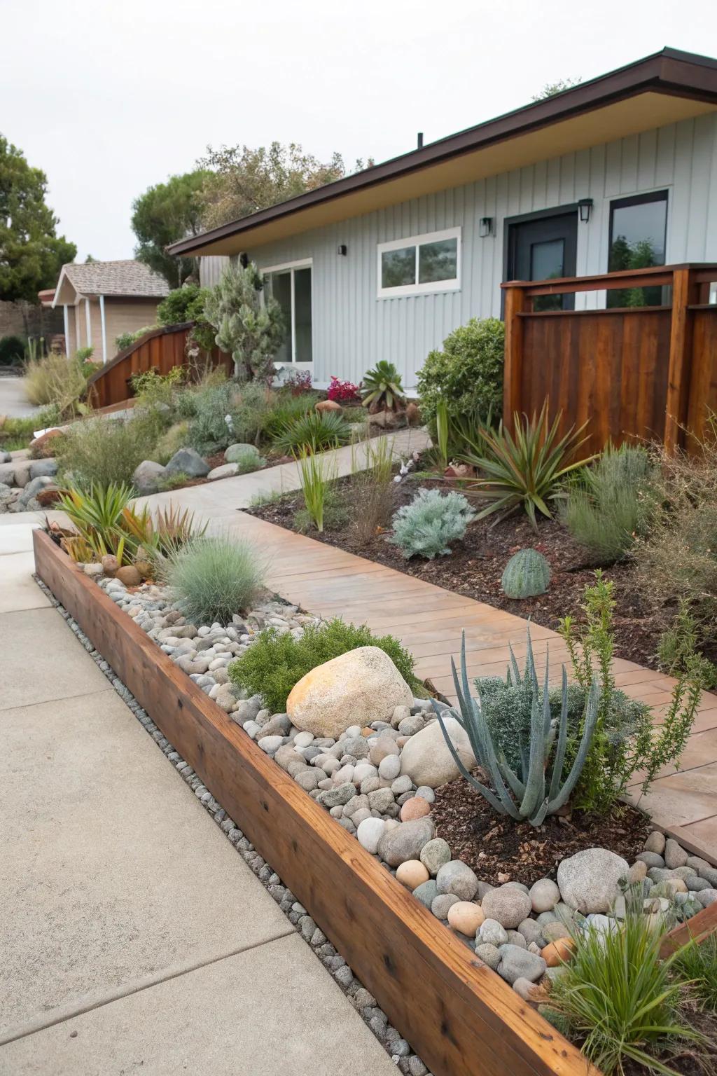 Well-defined borders in a xeriscape yard create an organized and sophisticated appearance.