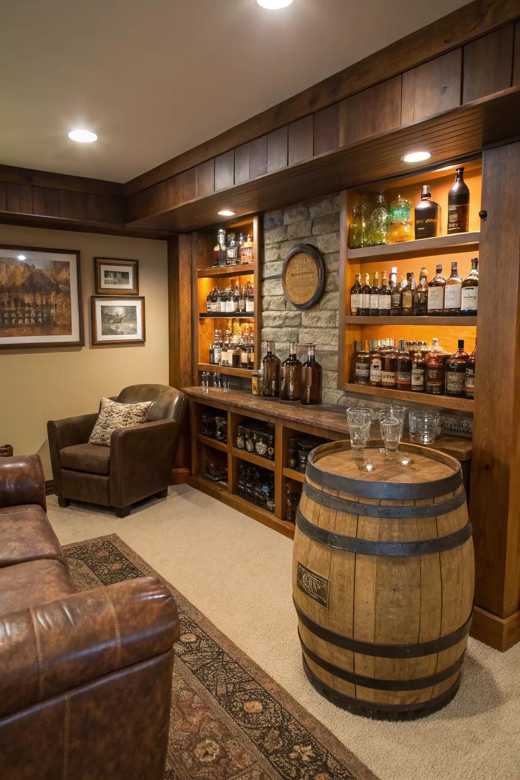 Spirit-themed decor imparts a hint of elegance to your man cave.