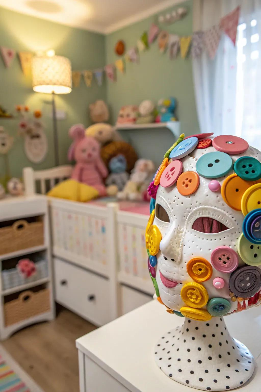A whimsical mask artwork injecting glee into any setting.