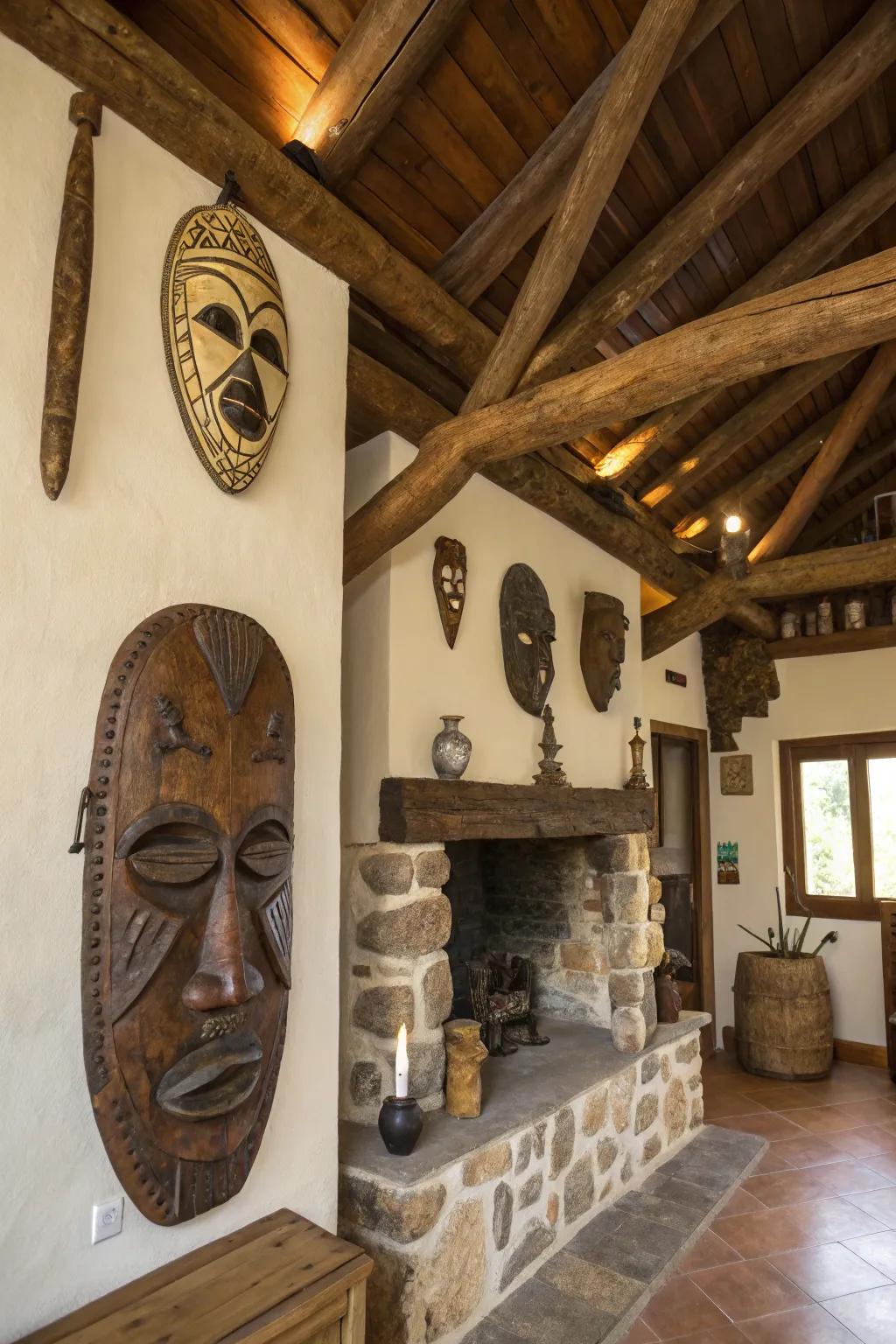 Natural textures in masks infuse warmth into a country setting.
