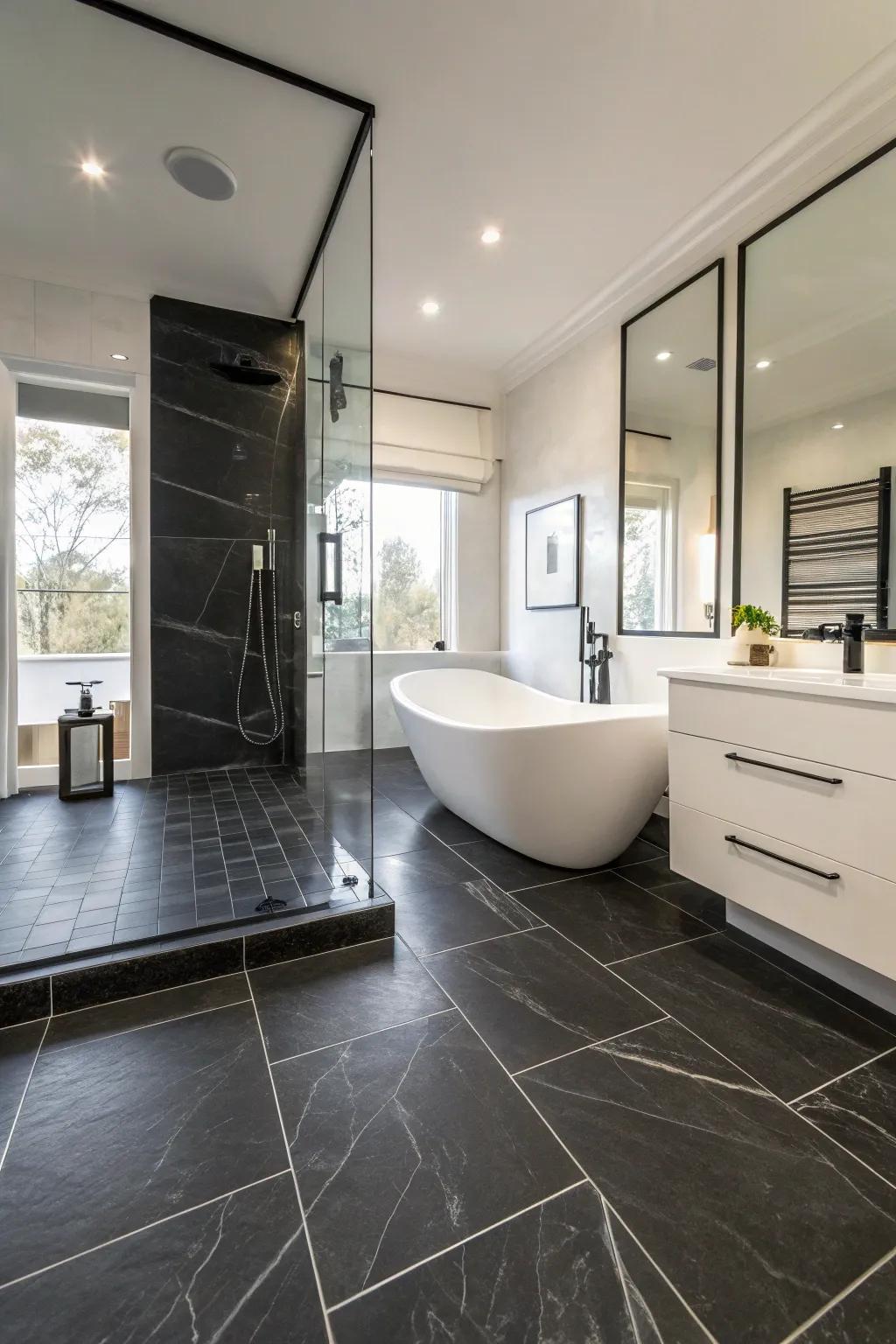 Black limestone adds dramatic elegance.