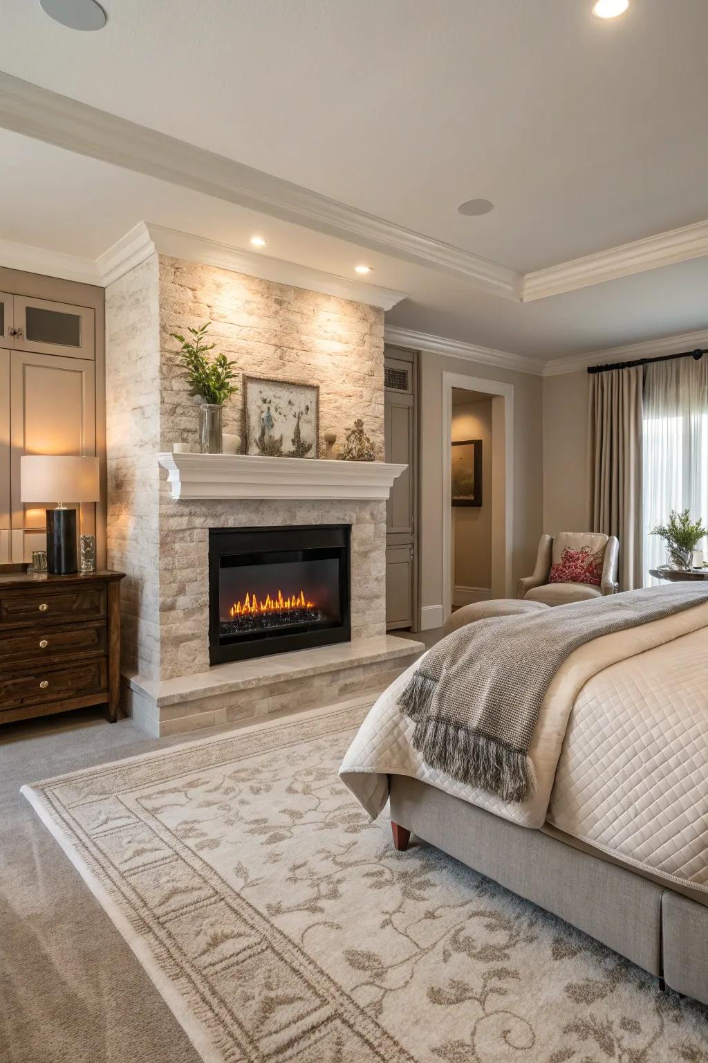 A neutral color palette fosters a relaxing, sophisticated bedroom atmosphere.