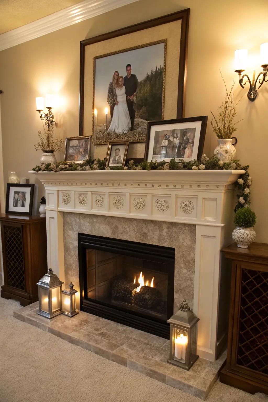 Personalize your mantle by means of cherished decorative items.