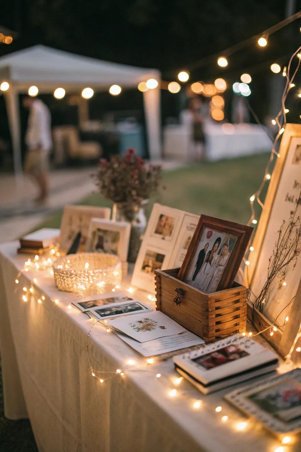 Twinkling lights add an ethereal magic to the remembrance setting.