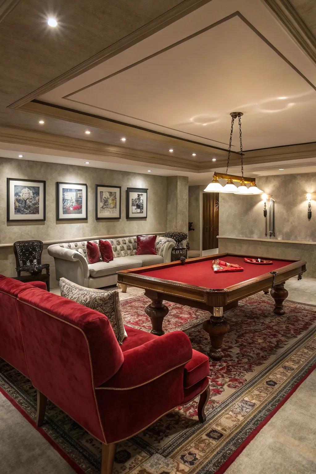 Create a statement with a pool table that serves as a focal point.
