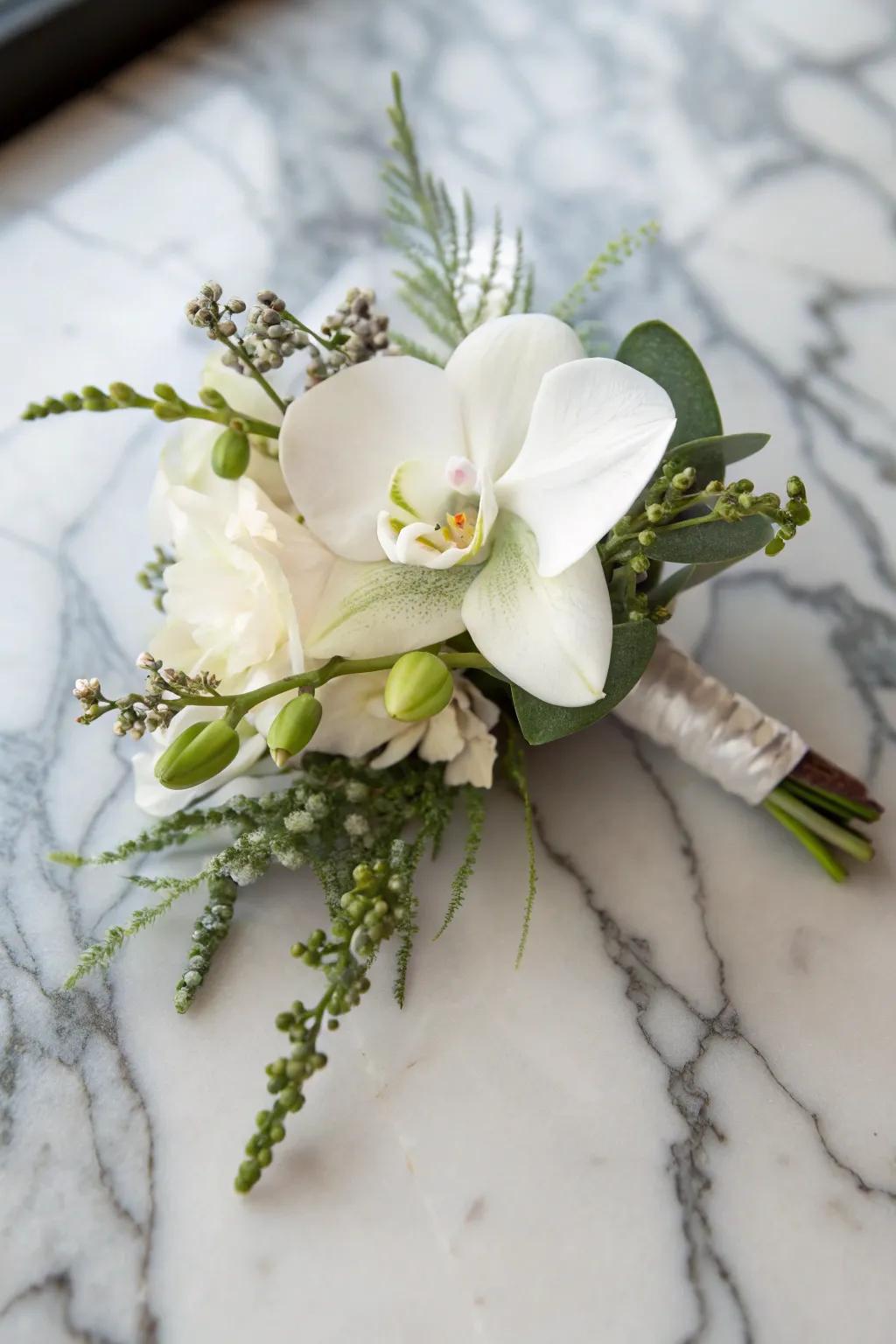 Orchid boutonnieres radiate elegance and sophistication.