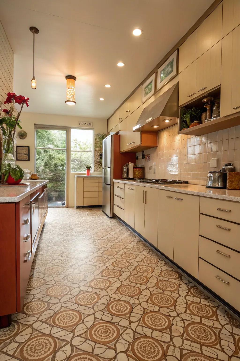 Textured tiles add dimension to this kitchen's flooring.