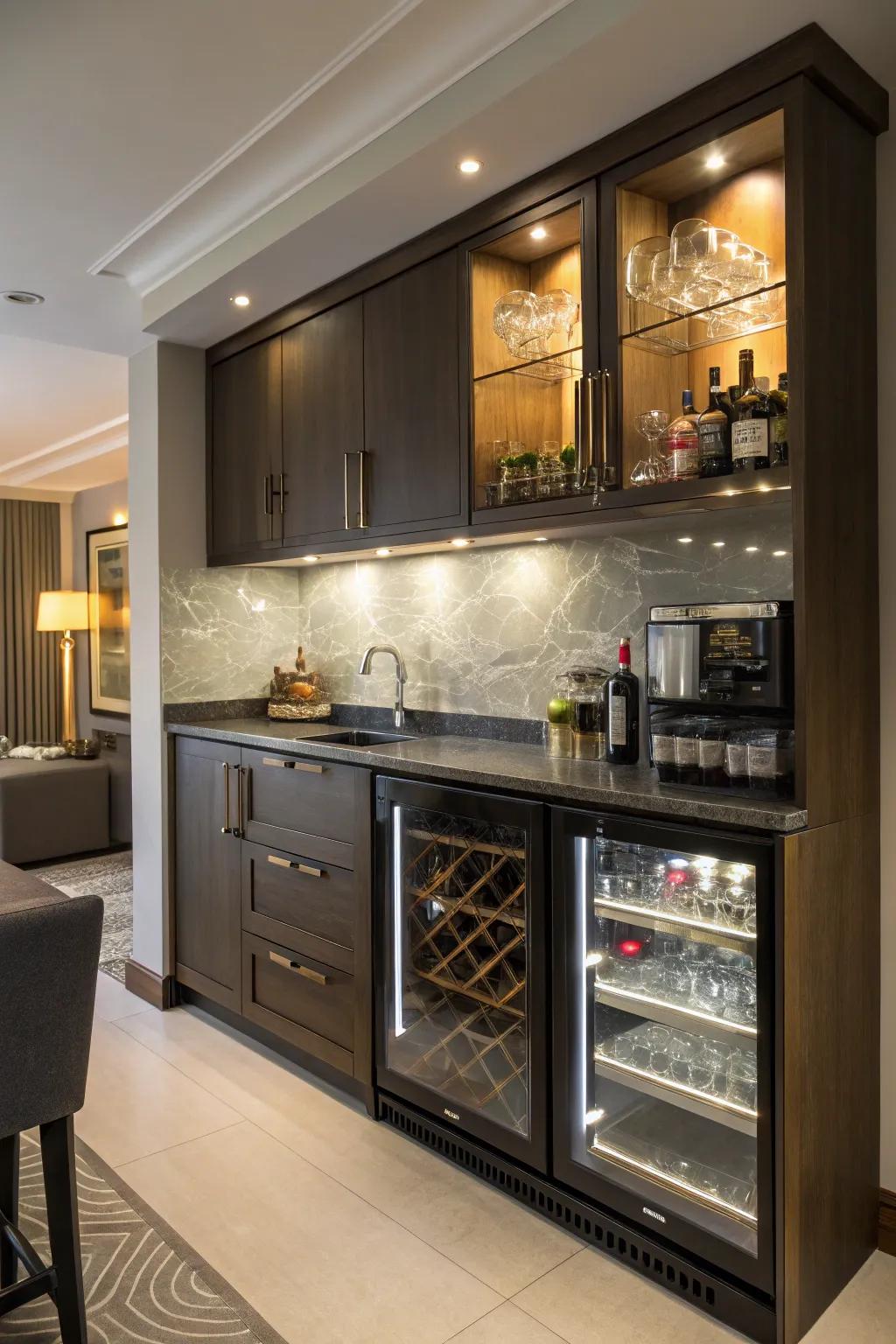 Integrated lighting results in a consistent bar appearance.
